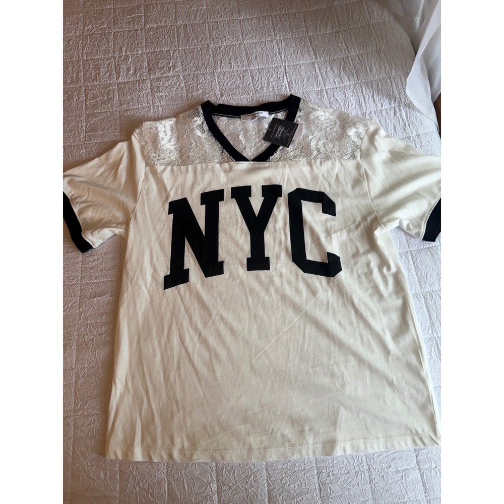 Grayson Threads NYC Lace Yoke V-Neck Graphic Tee Women's XS NWT